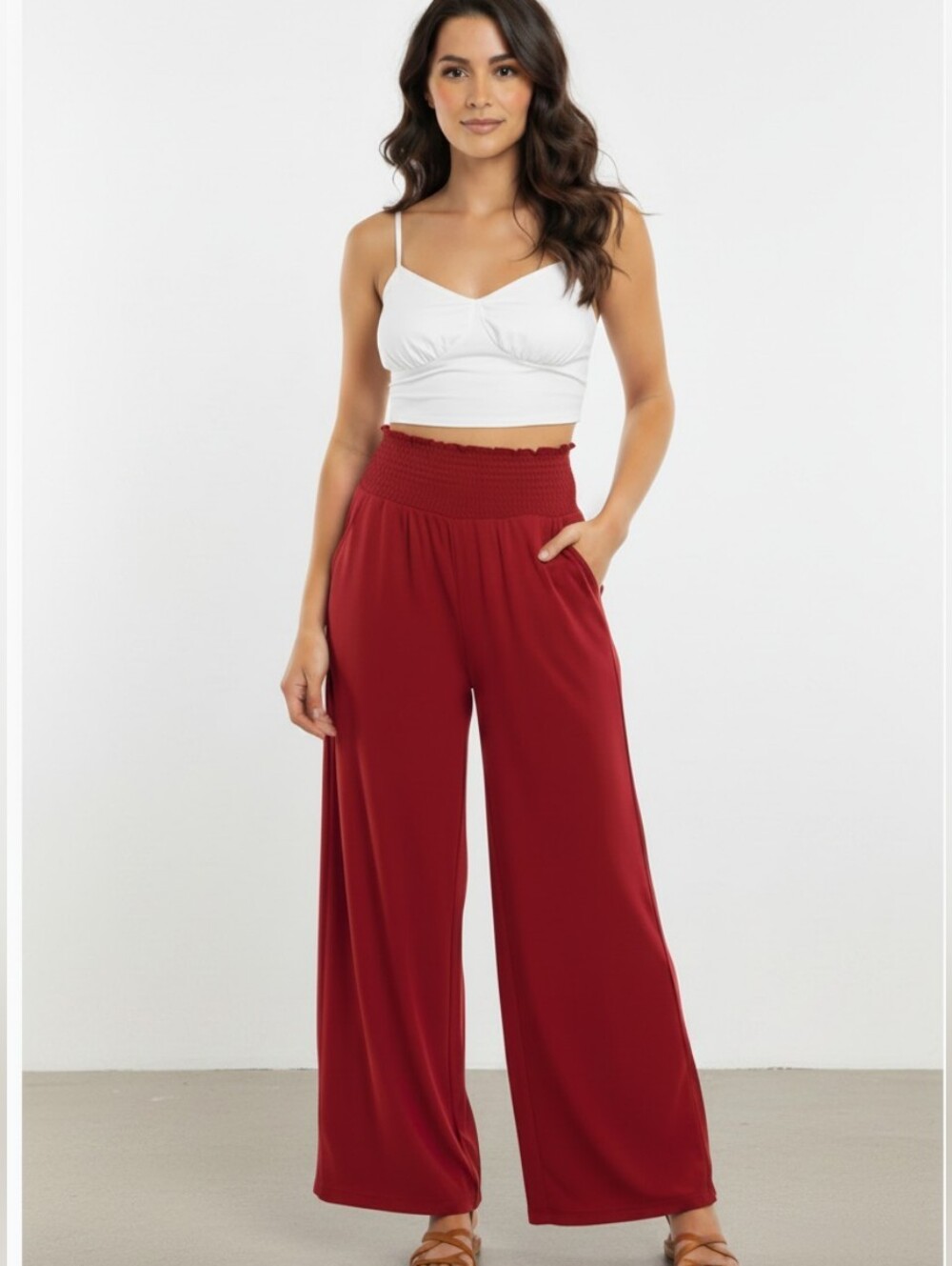 Zenana Ruby Lounge Pants ❤️ High Waist Smocked Wide Leg Comfy Soft